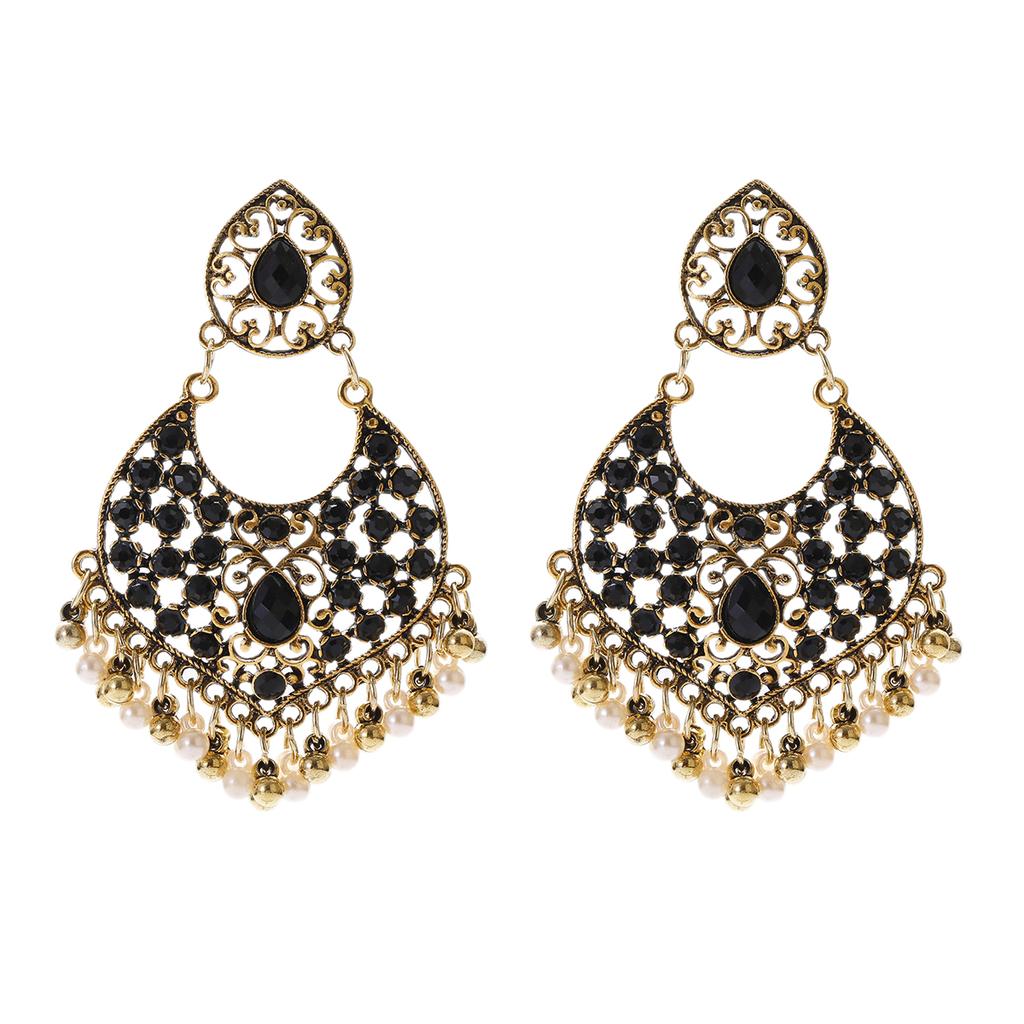 New Ethnic Gold Color Indian Jhumka Earrings for Women Pendient Heart Shape Beads Tassel Earring 2023 Vintage Brincos Zircon