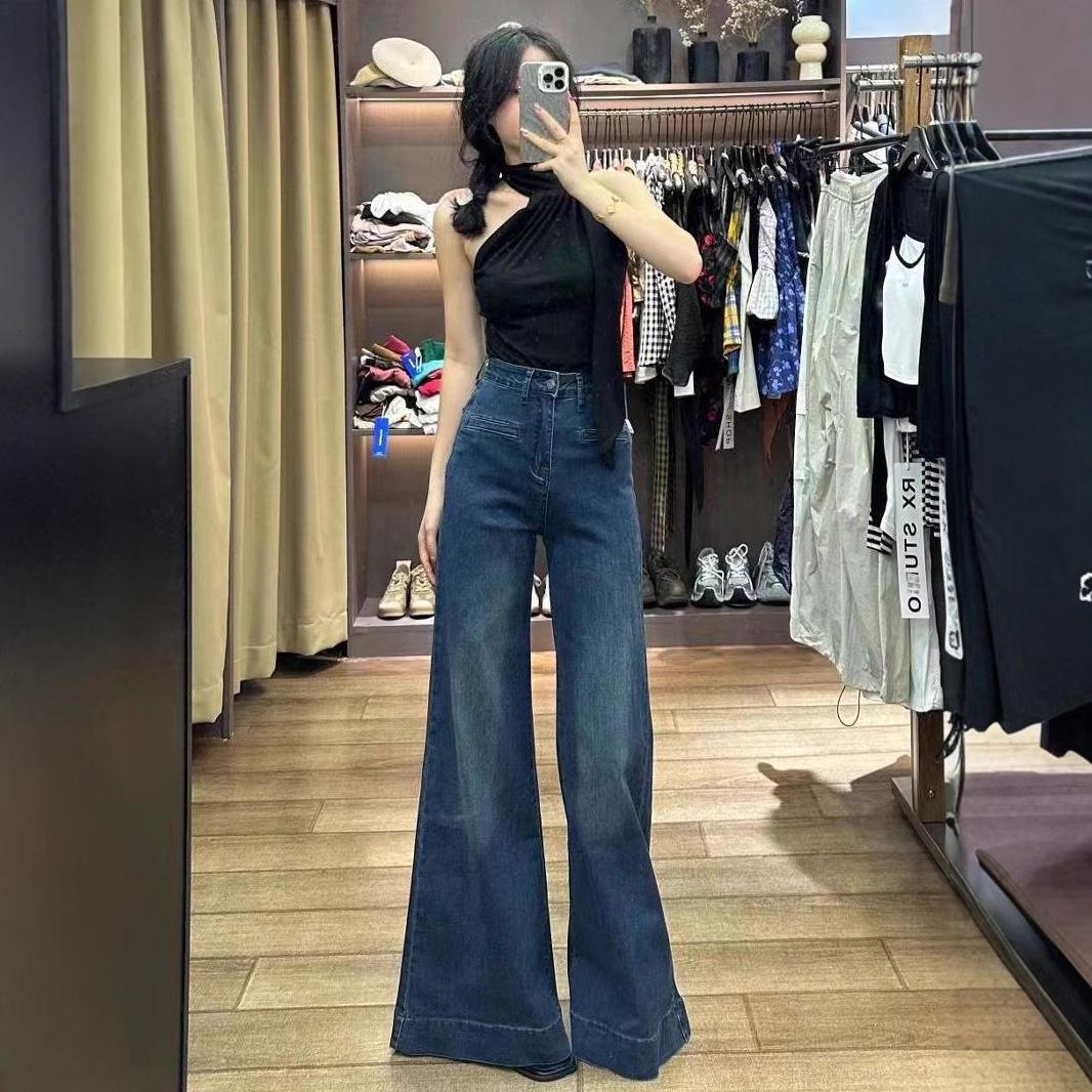 

Hong Kong Retro High-Waisted Wide-Leg Jeans for Women - Flattering and Loose-Fit XS
