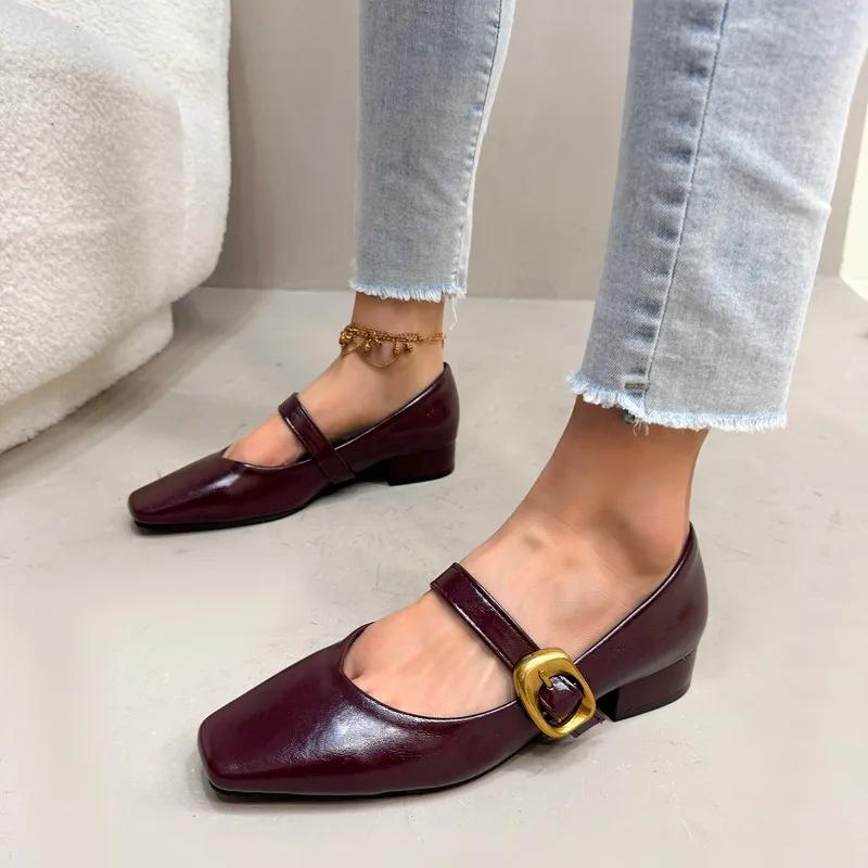 2025 New Buckle Strap Women’s Low Heel Pumps Square Toe Elegant Dress Comfortable Classic Plus Size Shallow Office Shoes