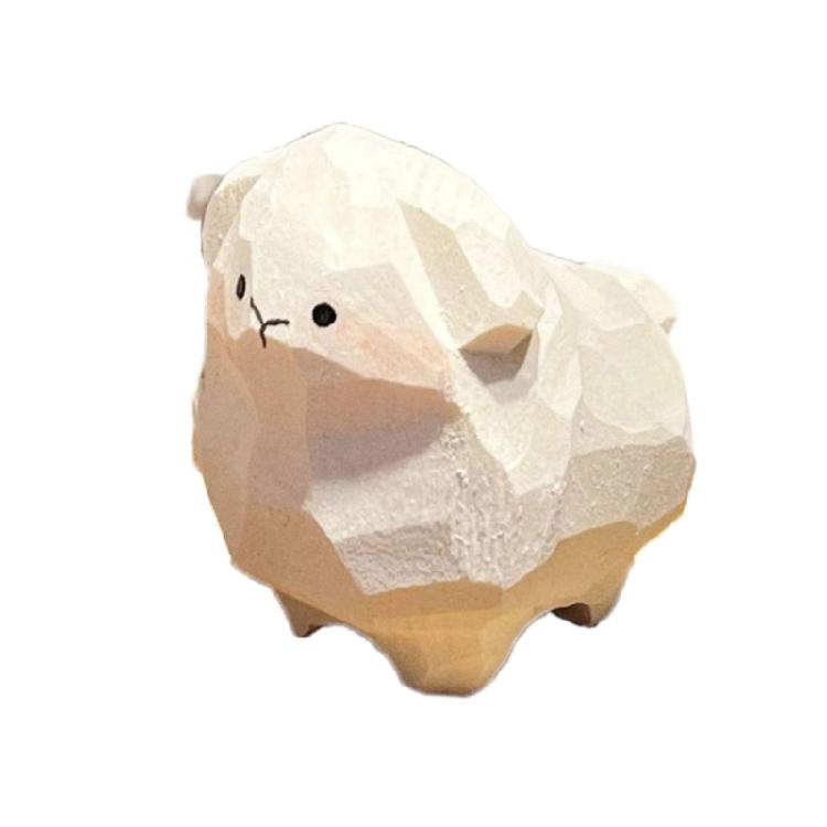 Carved Sheep Miniature Statue Wooden Lamb Figurine for Children Room Nursery Decors Home Office Tabletop Sculpture Gift