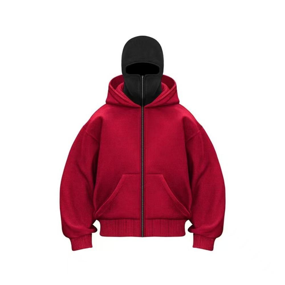 Men Hip Hop Double Hat Balaclava Hoodie Windproof Zipper Face Mask Sweatshirt Streetwear