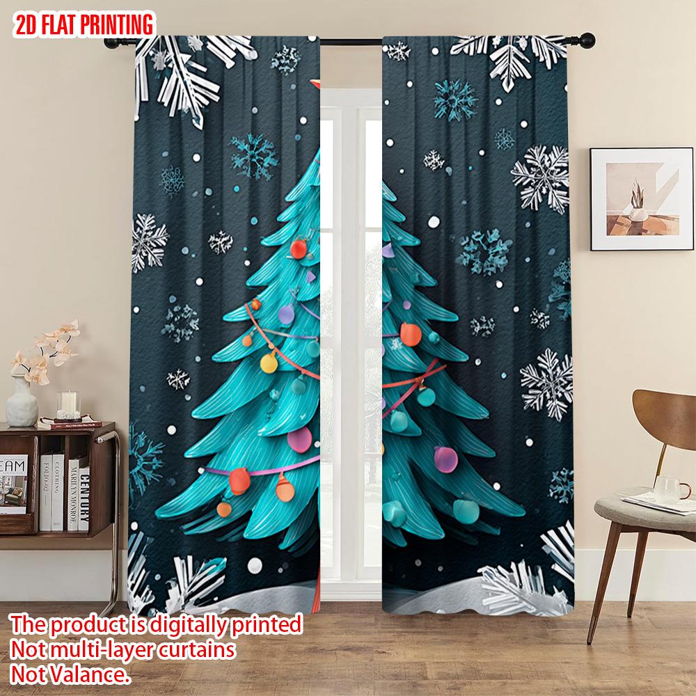 2pcs   plane printing Curtains Vibrant Snowflake & Christmas Tree Polyester Woven (without rod) Holiday for Bedroom & Living