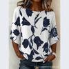 Xiyin's New Summer T-shirt Women's D-printed Retro Round Neck Loose Seven-quarter Sleeve T-shirt Top