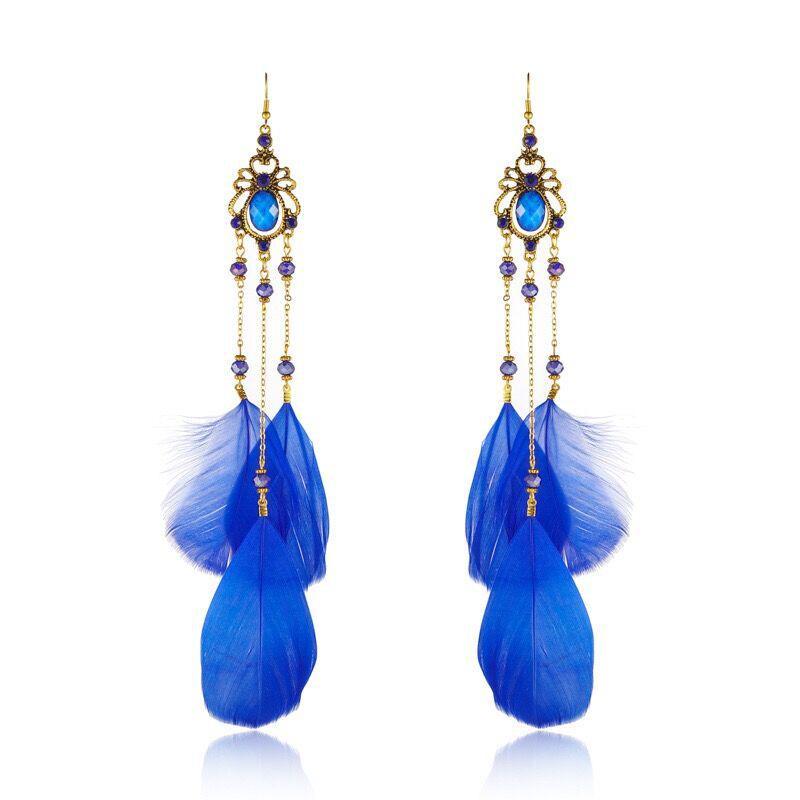Madingi ilgi auskarai su plunksnomis moterims Dangle Drop Bohemian auskarai papuošalai XYZ
