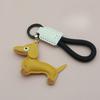 Custom Number Sausage Dog Leather Keychain Pendant Personalized Cartoon Keyring with Braid Rope Bag Car Key Ring