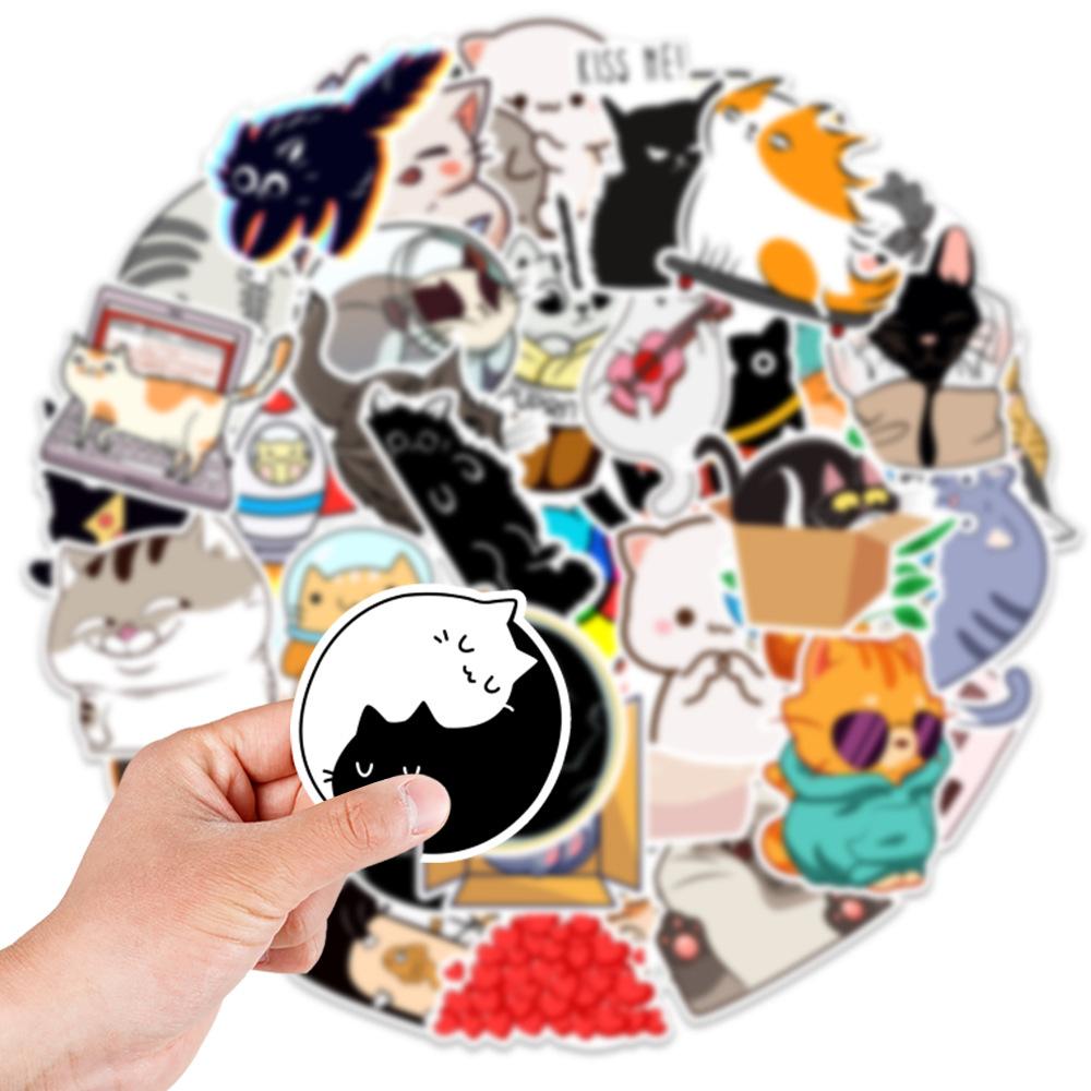 50 New Kitten Doodle Stickers Car Suitcase Laptop Mobile Phone Decoration Stickers Waterproof