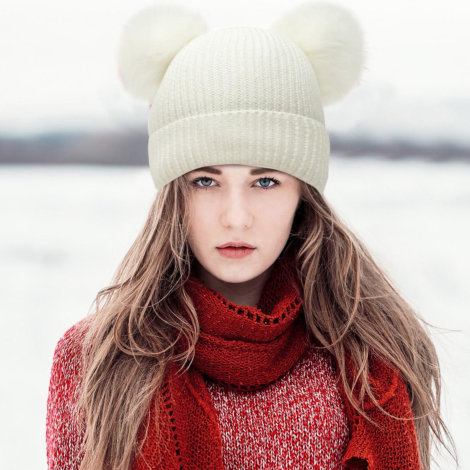 

Женская зимняя шапка с помпоном и теплой флисовой подкладкой, толстая снежная вязаная лыжная шапка с напуском One size белый