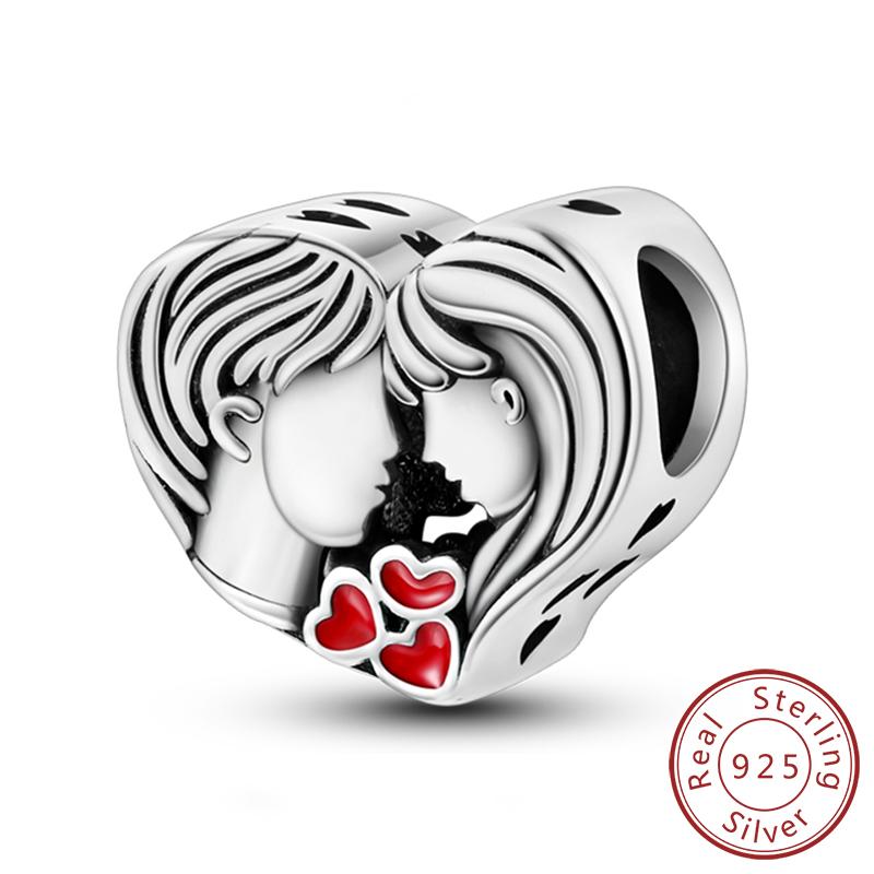 New Copper Charm Beads Family Sister Love Heart Beads Fit Original Bracelets Diy Pendant Woman Jewelry Gift