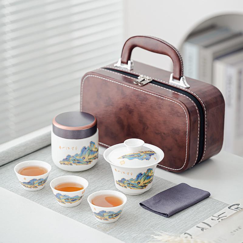 Travel tea set portable kung fu tea set outdoor teapot quick guest cup Mid-Autumn Festival gift gift