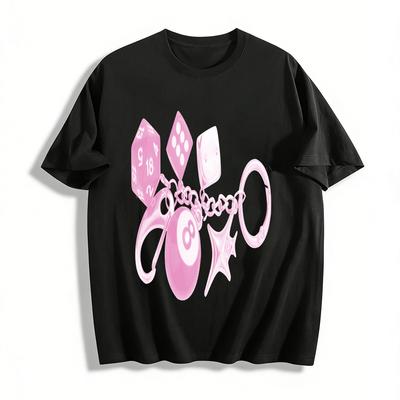 Y2K Style Dice 8-Ball Charm Graphic Print T-Shirt Retro Aesthetic Casual Short Sleeve Top Pure Cotton T-shirt