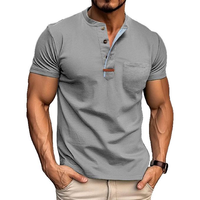 Summer Men's Short Sleeve T-Shirt Men's Round Neck Henley Neck Retro Casual Trendy Brand Top