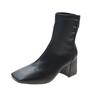 Stylish Square Heel Single Boots Women's Square Toe Rear Zip Anti-Slip Wear-Resistant Block Heel Short Boots