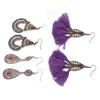 3 Pairs Ethnic Tassel Earrings Set Comfortable Lightweight Safety Vintage Ethnic Earrings for Women