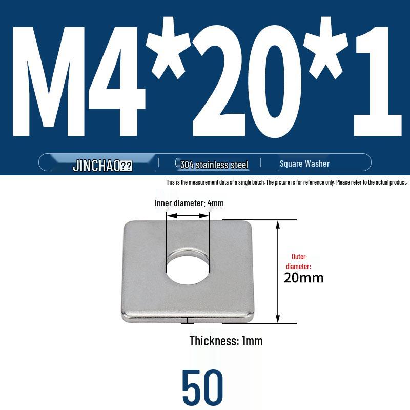 304 Stainless Steel Thickened Square Flat Washer for Curtain Wall (M4-M16)