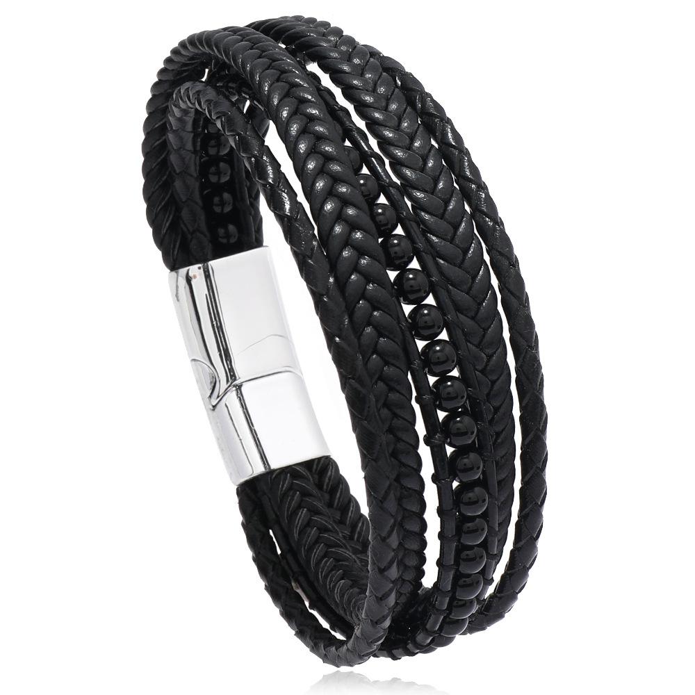 Beaded Natural Handmade Stone Magnetic Clasp Bracelet Vintage Punk Men Jewelry