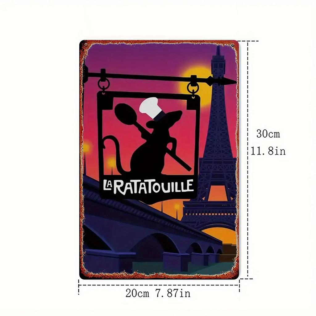 1pc Disney "Ratatouille" Paris Iron Wall Art - Chef Remy & Eiffel Tower 3D Metal Sign, 20.32x30.48 Cm Rustic Home Decor with Pre