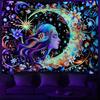 Serborlur Blacklight Sun and Moon Tapestry UV Reactive Psychedelic Floral Tapestries Galaxy Space Tapestry Hippie Boho Mandala Wall Hanging Flower