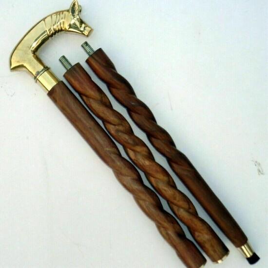 Antique Style Victorian Vintage Designer Brass Handle Cane Wooden Walking Stick