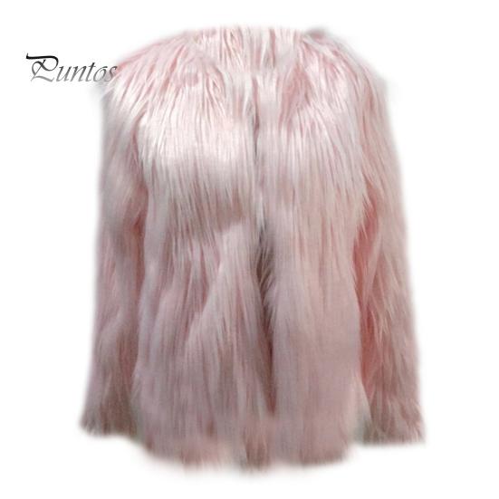 

Женская куртка из искусственного меха, теплое плюшевое пальто с круглым вырезом, осень-зима, с длинным рукавом, однотонное меховое пальто для повседневной уличной одежды, шоппинг L розовый