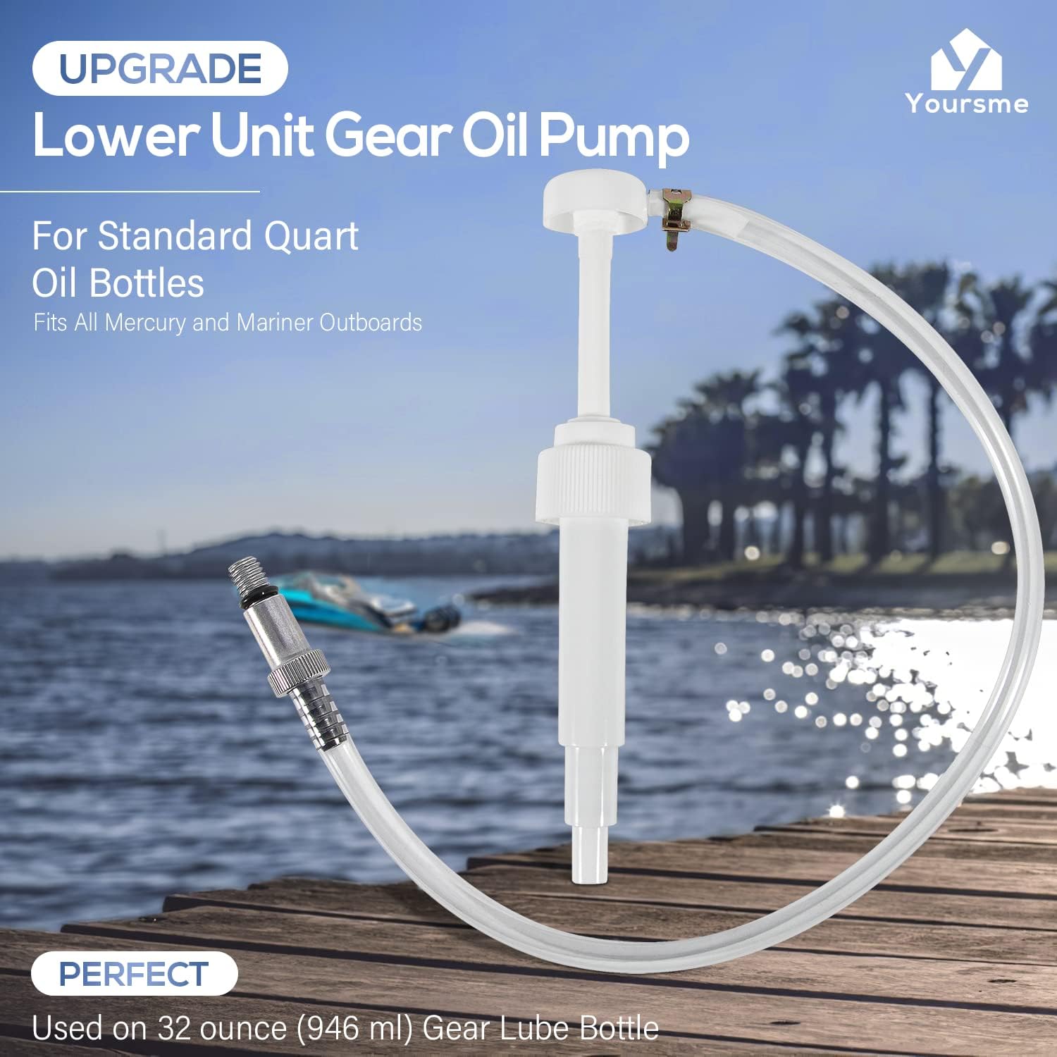 

Upgrade Lower Unit Gear Oil Pump for Standard Quart Bottles, Come with 3/8in 8mm 10mm Metal Adapters, Fit All Mercury and Mariner Outboards