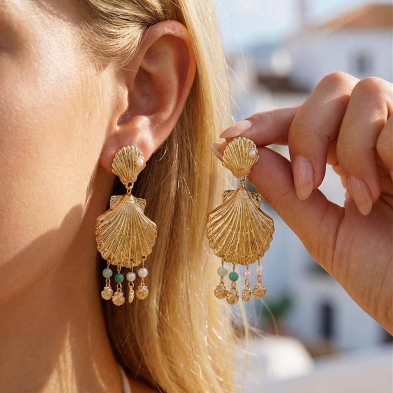 Bohemian Starfish Pearl Drop Earrings Vintage Gold Beach Jewelry For Women Summer Vacation Accessories