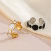 Stainless Steel Vintage White Enamel Open Rings for Women 18K Gold Plated Adjustable Finger Ring Wedding Chic Jewelry