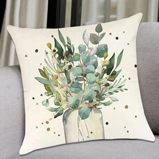 45x45CM Square Pillow Case Natural Plant Fashion Letter Print Modern Zipper Linen Blend Sofa Bedroom Home Decoration Pillow Cushion Cover