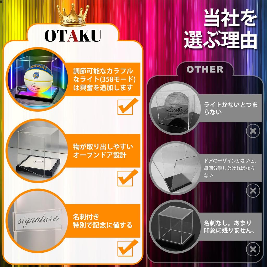 OTAKU Signed Ball Basketball Display Acrylic Figure Flowing LED Business Card UV with for Signed Ball Memorabilia W X 27cm D X 27cm Case, Case, Case,