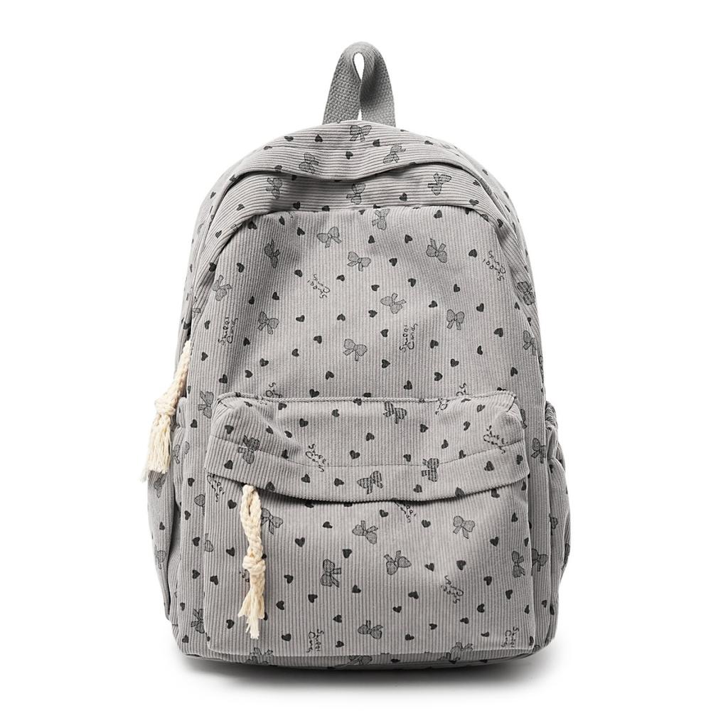 Schoolbag New Corduroy Bow Printed Backpack Casual Student School Bag Junior High School Student School Bag Travel Backpack