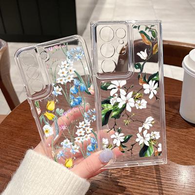 Handyhülle mit Blumenmotiv, für Samsung S25 Ultra, S24 FE, S23, A56, A36, A55 5G, A16, A25, A35, A33, A54, S22 Plus, stoßfeste, klare Silikonhülle