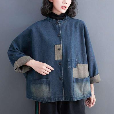 Veste de costume en jean pour femmes printemps et automne littéraire rétro Denim Top lâche veste décontractée