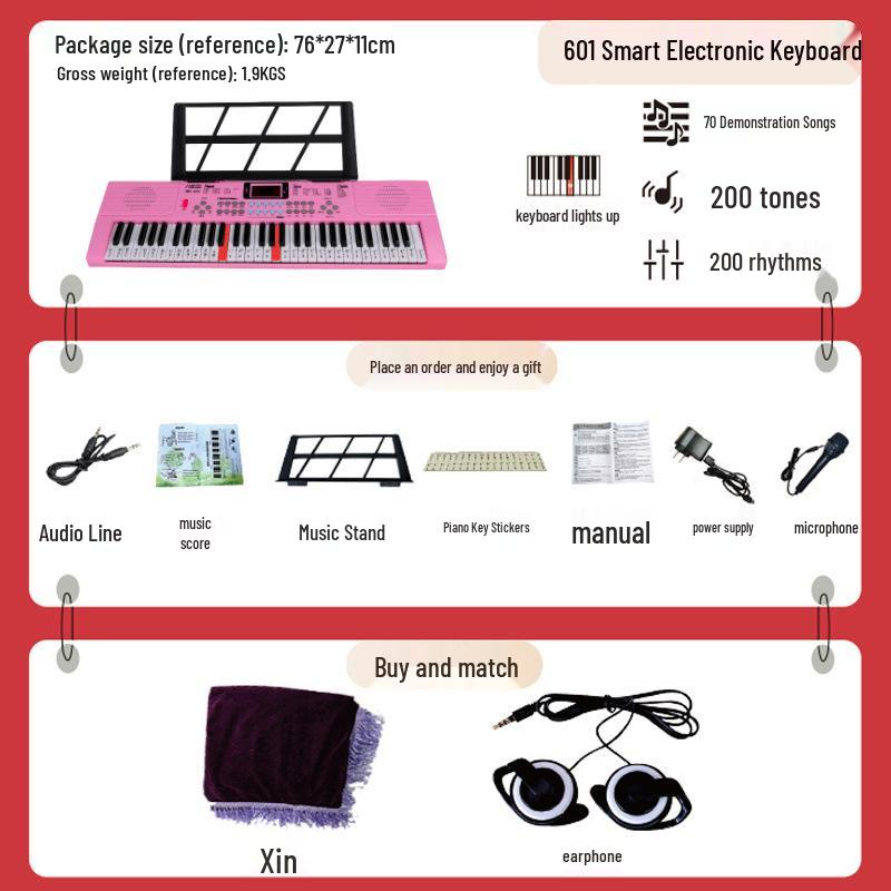 Beginner 61-Key Electronic Keyboard Piano for Home Use and Students