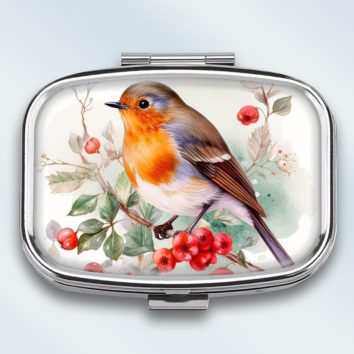 

Portable Pill Box with 2 Compartments, Mini Metal Medicine Organizer Case, Cute Printed Pill Container for Vitamins, Pills, Jewelry, Travel, Daily Use