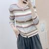 Early Autumn New Hanpai Fashion Casual Striped Stretch Open Button Long Sleeve Knitwear