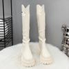 Quality Long Women Boots Flats Platform Knee High Leather Shoes Chelsea High Boots New Goth Trend Walking Fashion Mujer De Botas