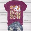 Women's Casual and Fashionable T-shirt with Plant and Flower Patterns Round Neck and Short Sleeves