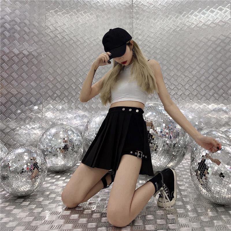 Saia gótica plissada punk mini saia estilo preto perna gravata meia saia saia irregular calças