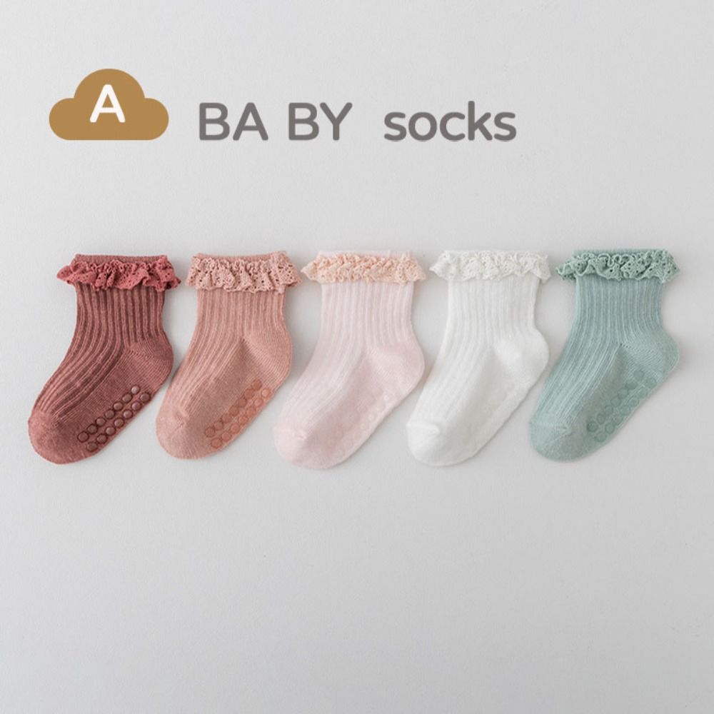 5Pairs Lace Kids Tube Sock Non-slip Toddle Walking Socks Sweet Baby Ruffle Socks  Princess