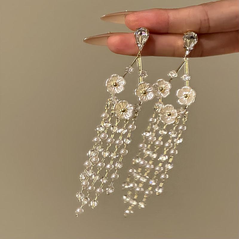 

Циркониевые серьги-кисточки с жемчугом в виде цветка, серьги в стиле ретро, нишевые серьги в стиле легкой роскоши, женские
