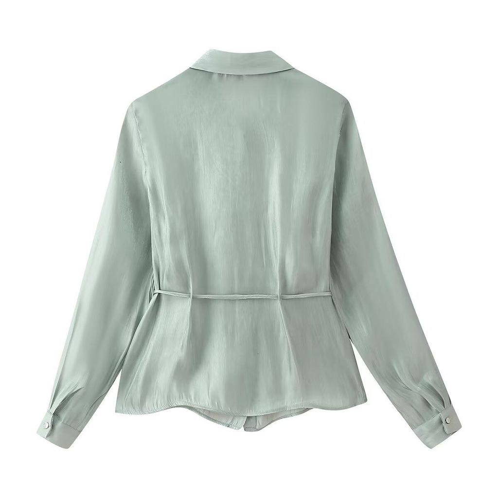 2026 Women's Elegant European & American Style Shiny Bow Decor Shirt