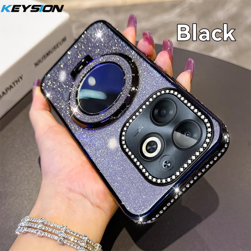 KEYSION Luxury Glitter Jewelled Magnetic Phone Case for TECNO Spark Go 2023 20 20C Pop 8 Makeup Mirror Stand Shockproof Cover