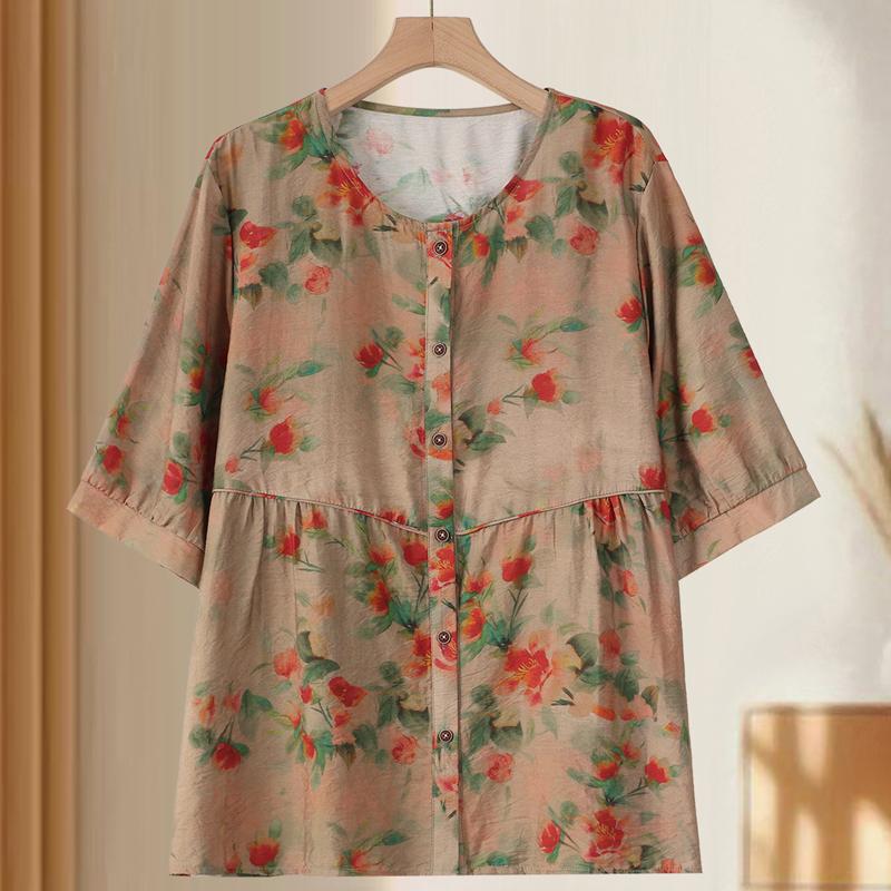 Plus Size 4XL-8XL Summer Casual Blouses Women Tops Loose Vintage Clothes Oversize Half Sleeve Shirt
