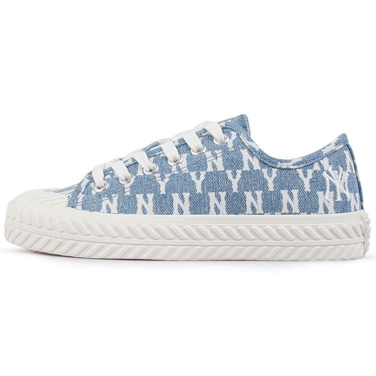 MLB Playball Vintage Floral Thick Sole Washed Denim Non-Slip Durable Low-Top Canvas Shoes Unisex sneakers Blue White 32SHPM111-50U