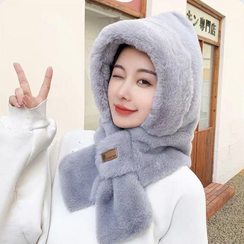 Hat female autumn and winter warm knitted wool snow hat cycling mother fashion ear protection headgear scarf integrated hat