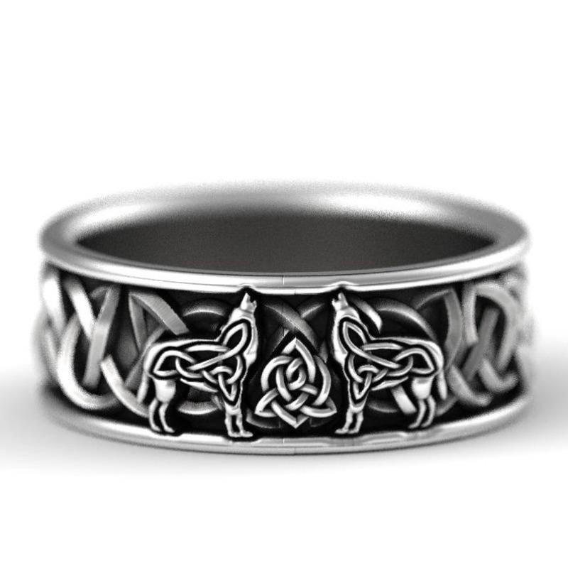 Vintage Viking Nordic Wolf Ring Defense Totem Unisex Punk Rock Hip Hop Fashion Gift for Men Women