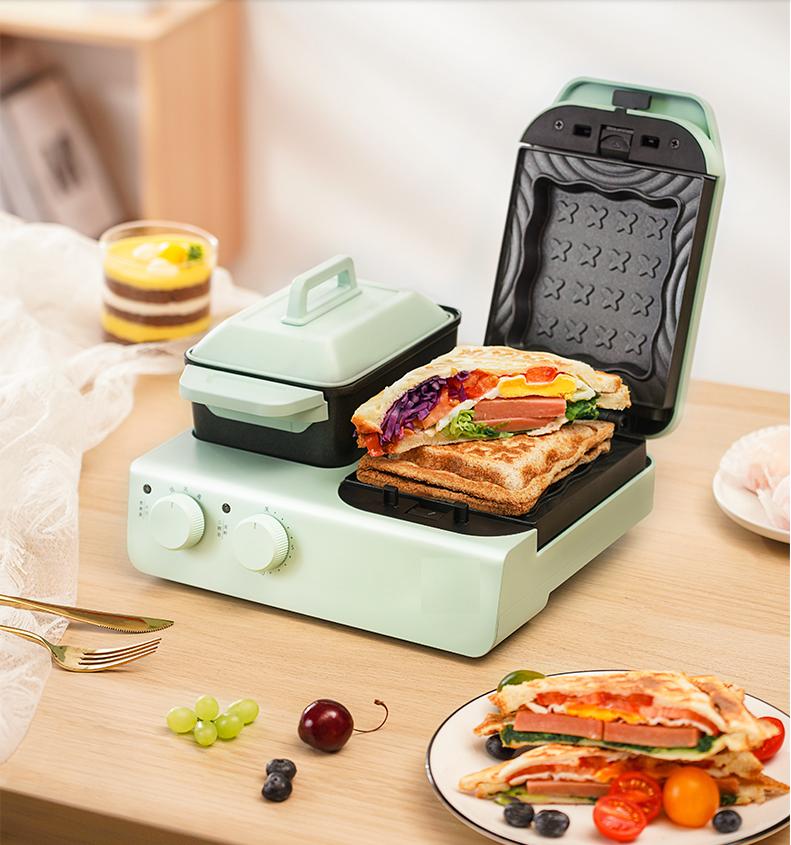 220V Household Electric Waffle Maker 4 In 1 Non-stick Home Breakfast Machine Bread Cake Baking Machine Frying Pan With 3 Plates