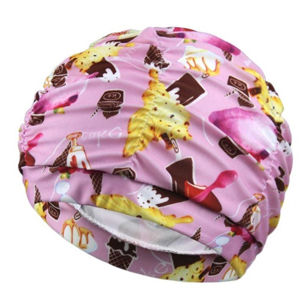 Printed Fabric Oversized Swimming Cap Breathable Bathing Cap Hot Spring Swimming Cap  Bathe