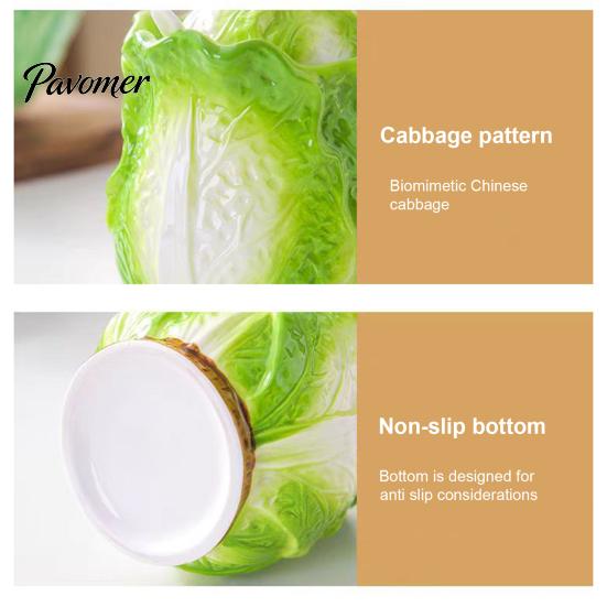 Cabbage Shape Spice Jar Ceramic Shaped Lard with Lid Spoon, 350ml Kitchen Sealed Condiment Server for Restaurant Seasoning Container, Multi
