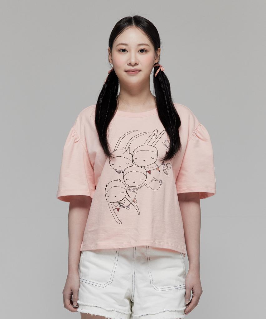 Pipilapin Women'S Puff Sleeve Short Sleeve T-Shirt/Fs7Wt72W Pink