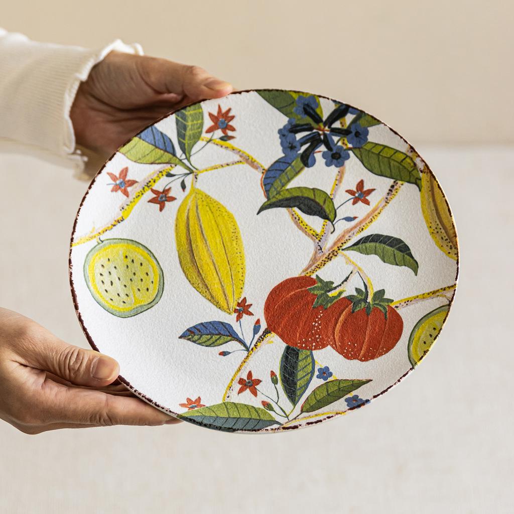 Pastoral Fruit Pattern Ceramic Plate Household High-Value Tableware Plate Salad Plate Round Plate Vegetable Plate